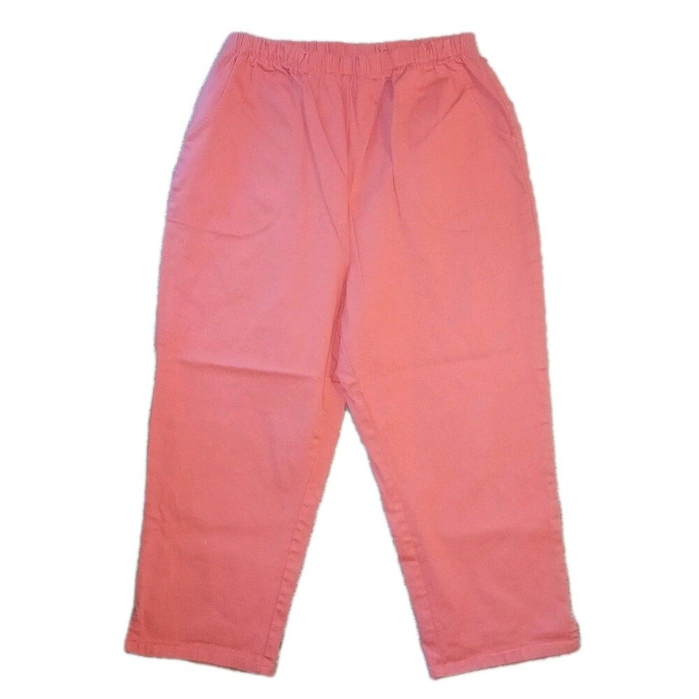 NWOT DENIM CO Womens L Original Waist Side Pocket Coral Orange Crop Pants A14925